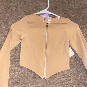 brand new brown long sleeve with zipper in middle